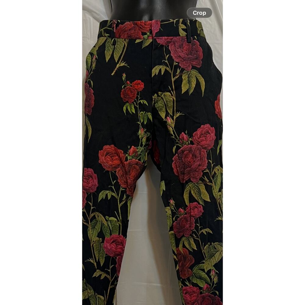 Floral Print Pants Rose Pattern Statement Trousers Super Skinny - Picture 4 of 11